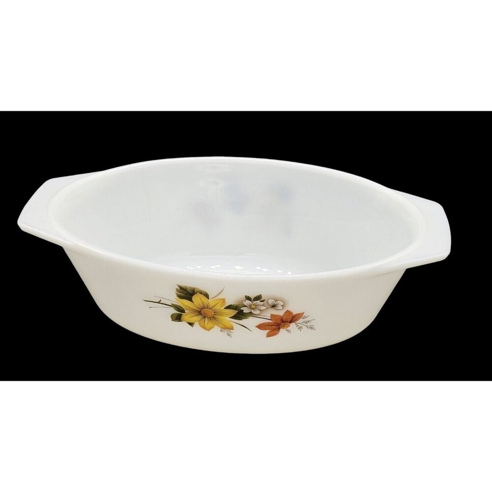 Vintage Pyrex England Autumn Glory Retro Oven Safe Milk Glass Casserole Dish